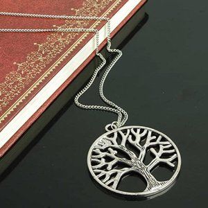 Tree of Life Necklace Long Circle Pendant